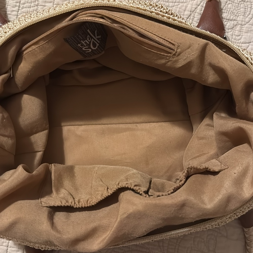 The Sak Cambria Tan Crochet Tote/Shoulder Bag with Brown Trim - Picture 7 of 9